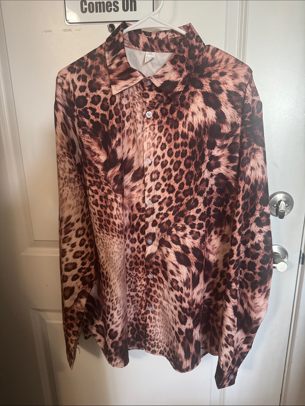 Leopard Print Button-Up Shirt - Brown tan  Tones